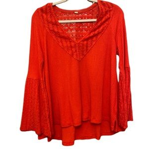 Free People Red Bell Sleeve Top